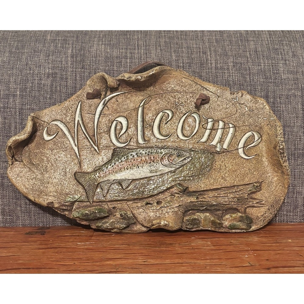 "Welcome" Big Sky Carvers Hand Crafted Resin Sign Fish Plaque Lake House
